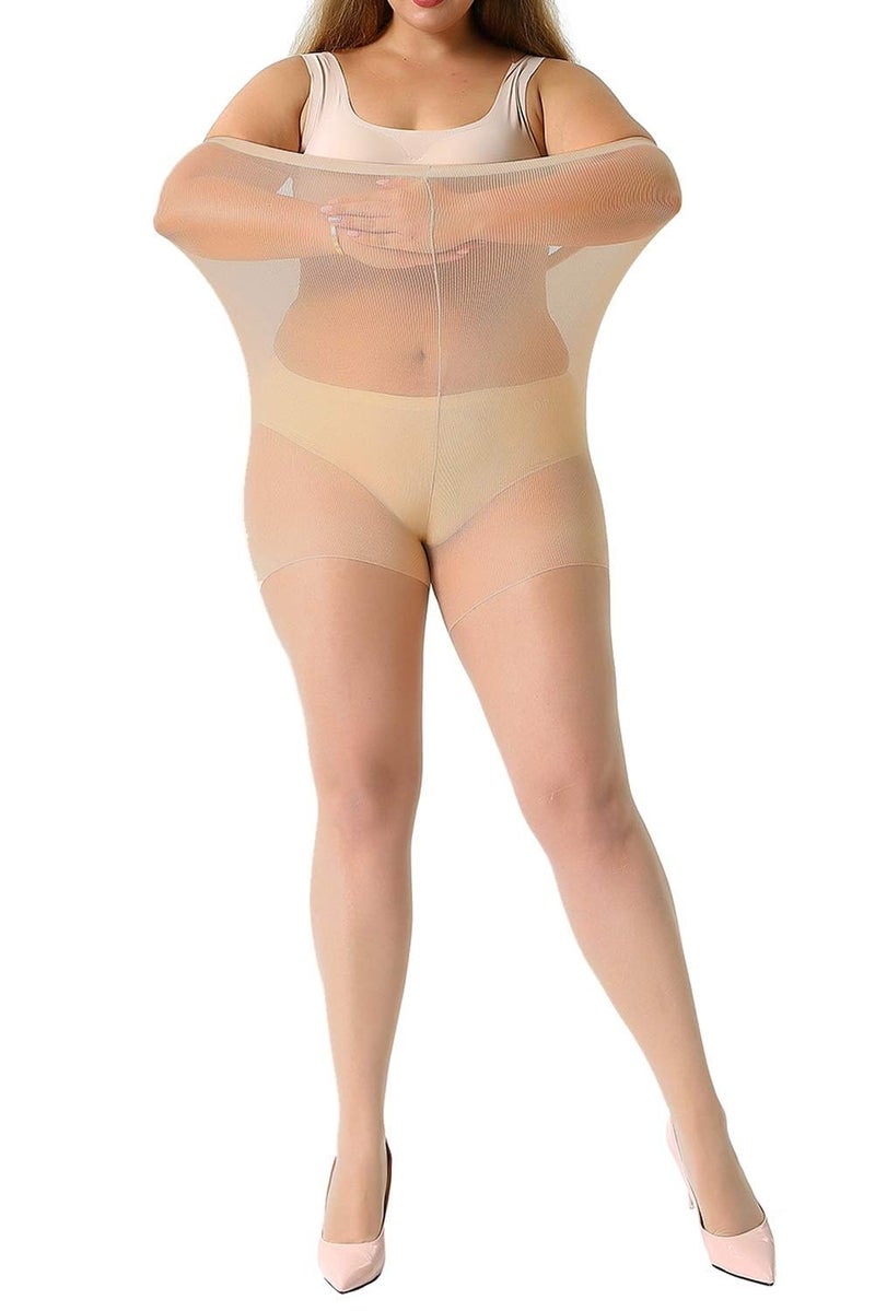 MANZI Women's Natural Nude Pantyhose Plus Size Control Top Ultra-Soft Sheer Tights 2 Pairs 4XL - Image 1